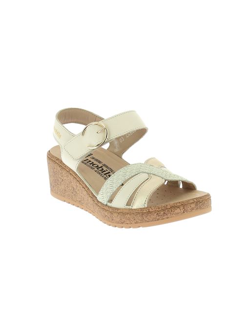 Nancia sandalo con zeppa da donna in pelle bianco latte e oro MOBILS ERGONOMIC | NANCIA9502